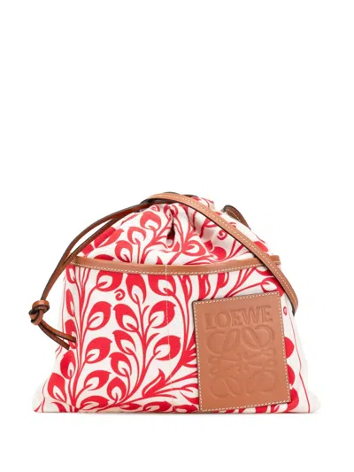 Pre-owned Loewe 2019 William De Morgan Small Anagram Canvas Drawstring Crossbody Bag In Red