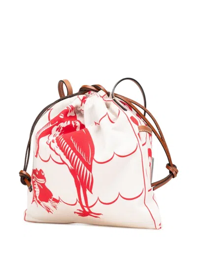 Pre-owned Loewe 2019 William De Morgan Small Anagram Canvas Drawstring Crossbody Bag In Red