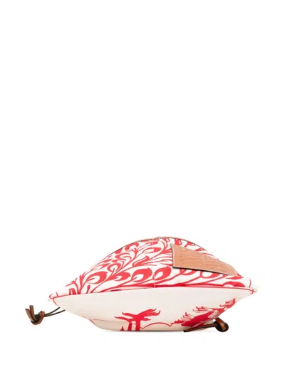 Pre-owned Loewe 2019 William De Morgan Small Anagram Canvas Drawstring Crossbody Bag In Red