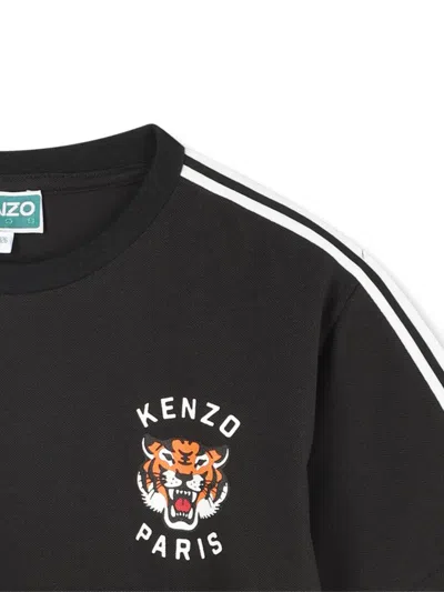 Kenzo Black T-shirt For Kids With Lucky Tiger In Black