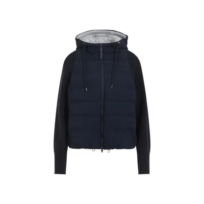 Brunello Cucinelli Quilted Puffer Jacket With Ribbed Sleeves In Blue