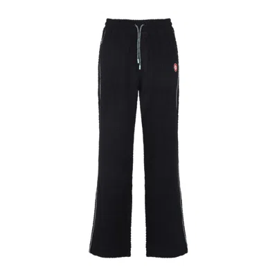 Casablanca Black Pants With All-over Embossed Monogram And Drawstring Waist In Black