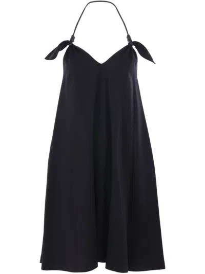 Loewe Halter Neck Sleeveless Flared Dress With Bow In Black