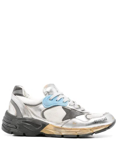 Golden Goose Mesh And Silver Laminated Leather Sneakers With Star In Multi