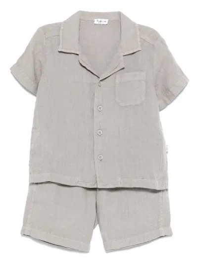 Il Gufo Linen Shorts Set In Gray