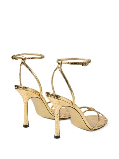 Jimmy Choo Snake-embossed 1998 Leo Metallic Leather Ankle-strap Sandals In Gold