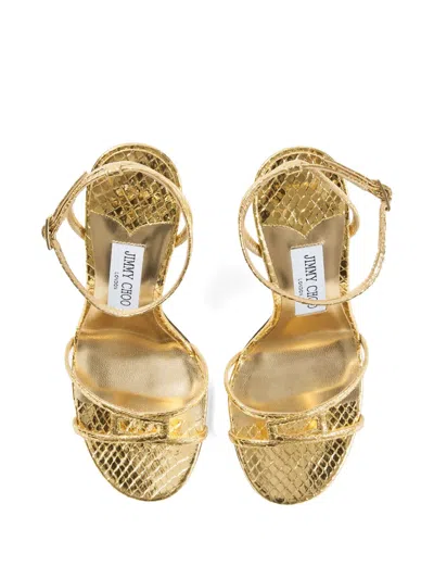 Jimmy Choo Snake-embossed 1998 Leo Metallic Leather Ankle-strap Sandals In Gold