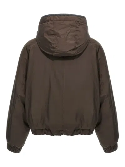 Brunello Cucinelli Green Jacket With Fixed Hood With Snap Buttons In Brown