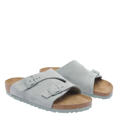 Birkenstock Double Buckle Suede Sandals With Open Round Toe In Gray