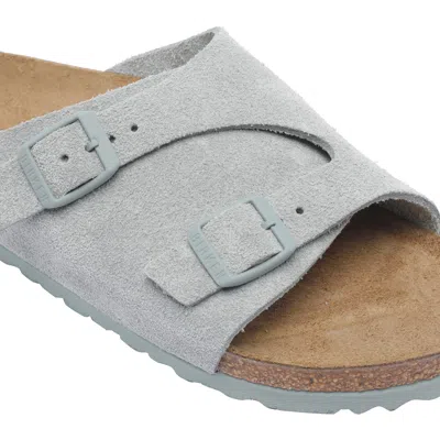 Birkenstock Double Buckle Suede Sandals With Open Round Toe In Gray