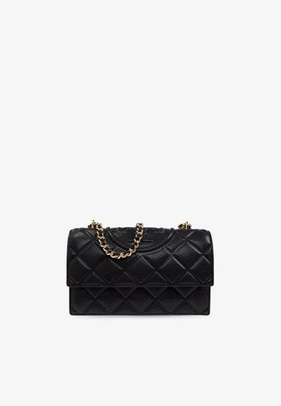 Tory Burch Small Fleming Diamond Quilted Leather Convertible Shoulder Bag In Black