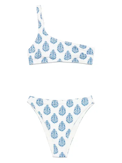 Mc2 Saint Barth Leaf-print Bikini Set In White