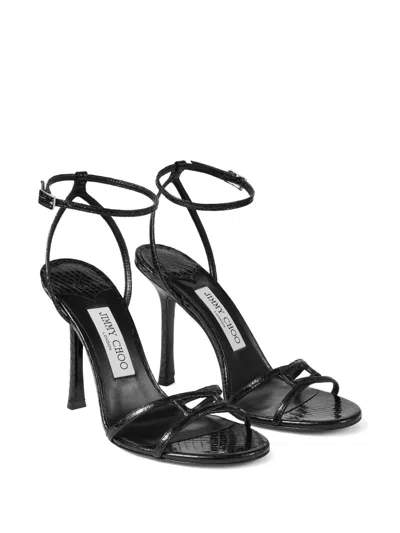Jimmy Choo Strappy Leo 100 Stiletto Heel Sandals In Black