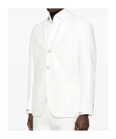 Eleventy Structured Single-breasted Jacket Notch Lapels In White