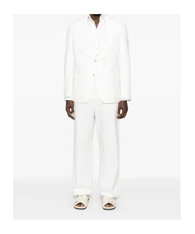 Eleventy Structured Single-breasted Jacket Notch Lapels In White