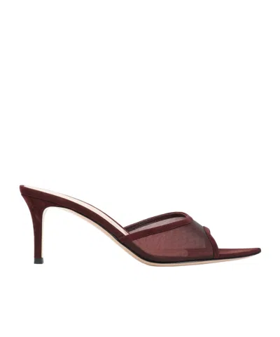 Gianvito Rossi Elle 70 Mesh Mules In Burgundy