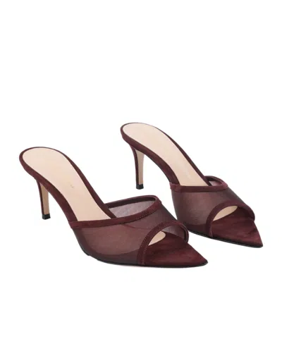 Gianvito Rossi Elle 70 Mesh Mules In Burgundy