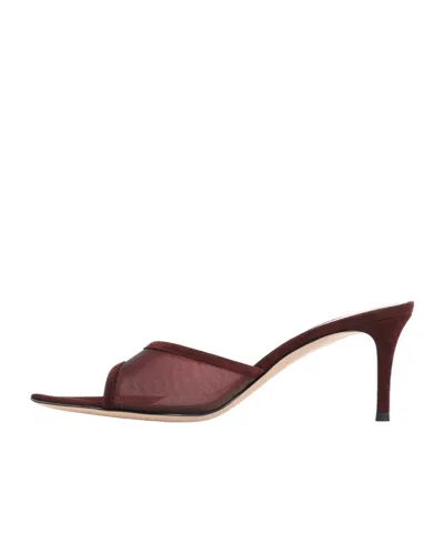 Gianvito Rossi Elle 70 Mesh Mules In Burgundy