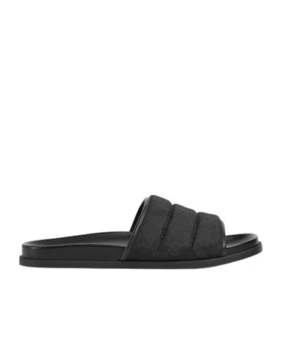 Gucci Gg-patterned Padded Slide Sandals In Black