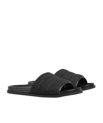 Gucci Gg-patterned Padded Slide Sandals In Black