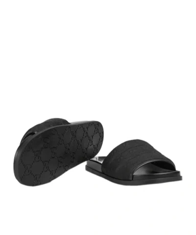 Gucci Gg-patterned Padded Slide Sandals In Black