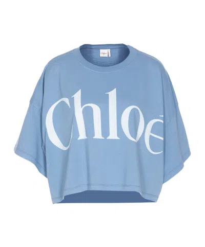 Chloé Cotton Jersey Logo Crop T-shirt In Blue