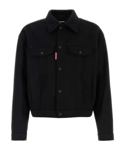 Dsquared2 Dsquared Men Black Wool Blend Wool Jean Jacket