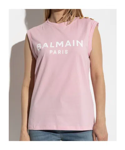 Balmain Logo Tee In Pink
