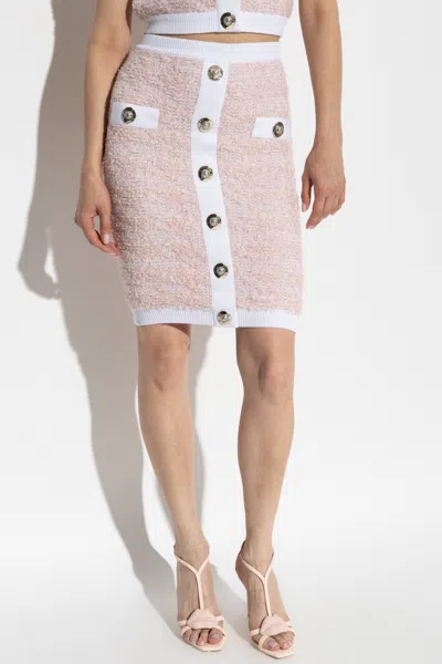 Balmain Tweed Pencil Skirt In Pink
