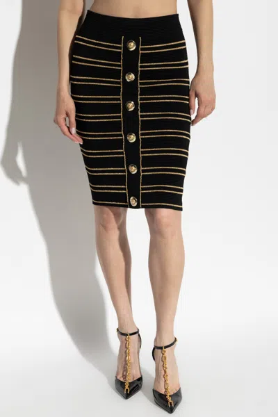 Balmain Striped Pencil Skirt With Lurex Thread