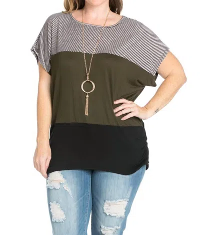 Julia By Lovej Striped Color Block Top In Olive And Black