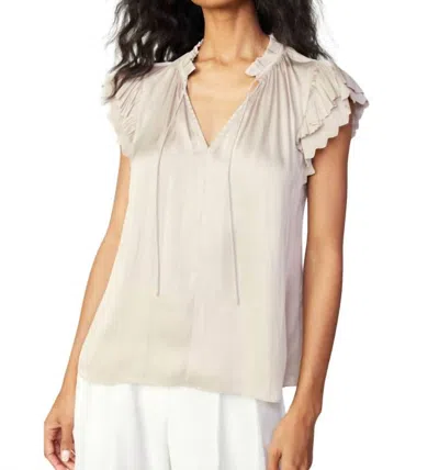 Current Air Double Flutter Short Sleeve Blouse In Beige In Silver