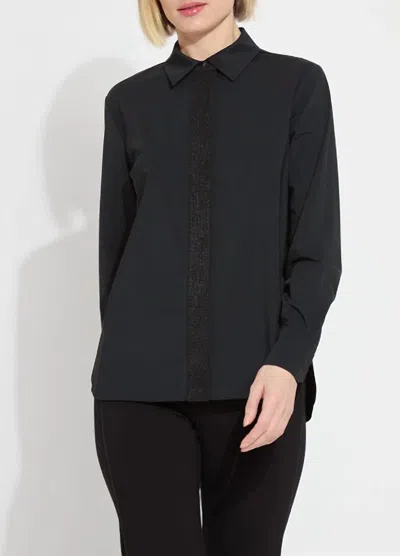 Lyssé Micro Beaded Connie Button Down Top In Black In Black