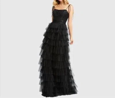 Mac Duggal 26281 Spaghetti Strap Long Ruffled Dress In Black