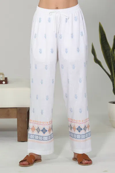 Paparazzi Linen Blend Embroidered Crop Pant In White In White