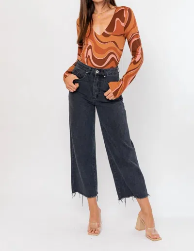 Le Lis Wavy Print Bodysuit In Brown-multi In Brown