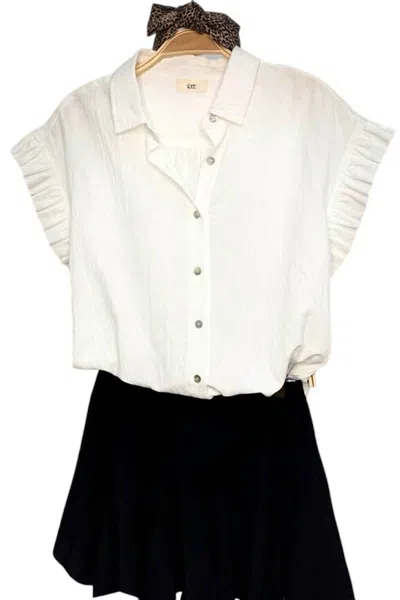 Lime N Chili Helena Solid Ruffle Sleeve Button-down Shirt In Off-white