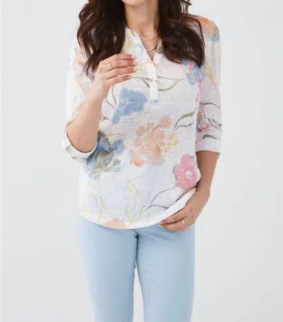 Fdj Floral Tab Up Three Quarter Sleeve Blouse In Multi