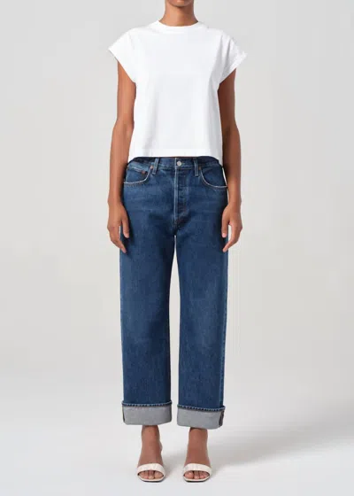 Agolde Fran Low Slung Straight Jean In Enamour In Blue