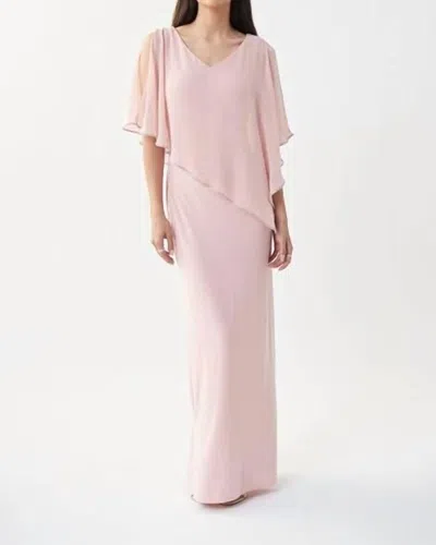 Joseph Ribkoff Silky Knit Chiffon Layered Gown With Cape In 3647 - Rose In Pink