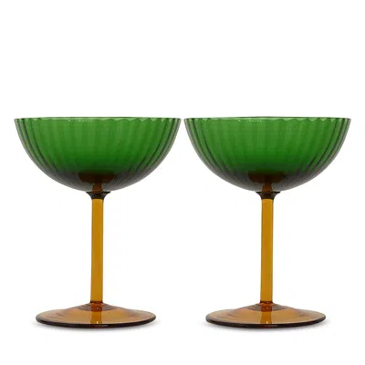 La Doublej Champagne Coupe Glasses (set Of Two) In Green