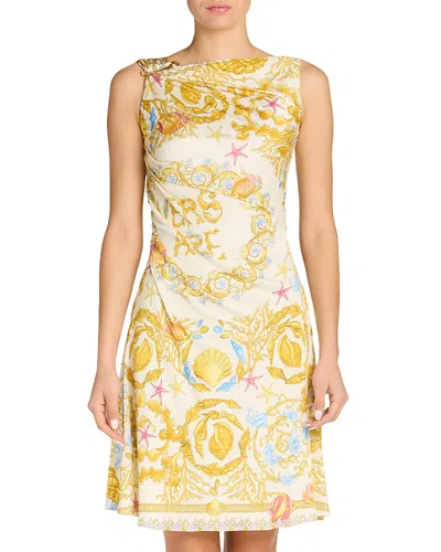 Versace Floral Draped Sleeveless Dress In Yellow