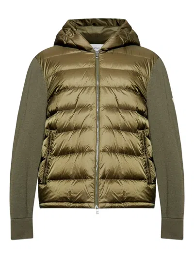 Moncler Mens Olive Hybrid Tricot Hooded Wool Knit Cardigan In Green