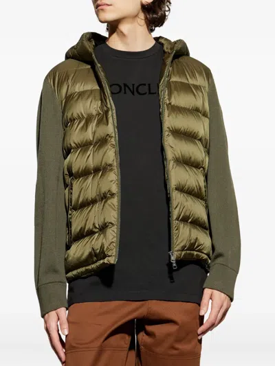 Moncler Mens Olive Hybrid Tricot Hooded Wool Knit Cardigan In Green