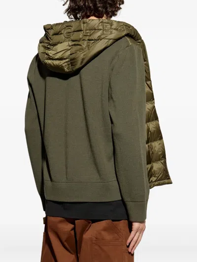 Moncler Mens Olive Hybrid Tricot Hooded Wool Knit Cardigan In Green