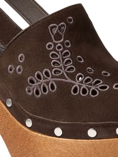 Jimmy Choo Alida 135 Embroidered Studded Suede Platform Clogs In Brown