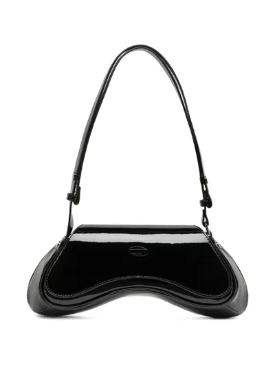 Diesel Curved Black Play Clutch With Glossy Finish And Magnetic Closure In Black