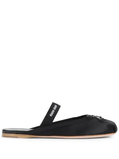 Miu Miu Leather Mary Jane Ballerina Mules In Black