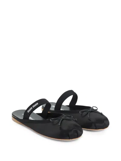 Miu Miu Leather Mary Jane Ballerina Mules In Black