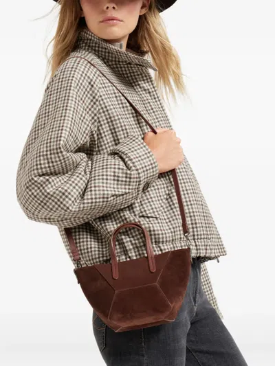 Brunello Cucinelli Women Brown Crossbody Bag With Adjustable And Removable Shoulder Strap In Suede W In Burgundy
